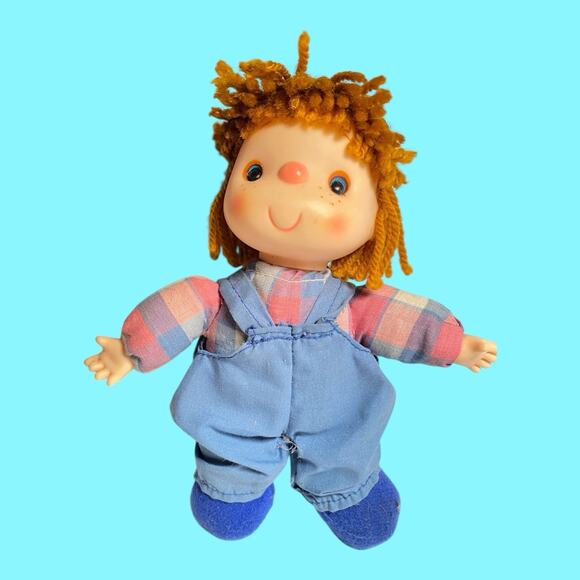 Vtg House of Lloyd Small Lollipop Doll Orange Yarn Hair Boy 8” Overalls Label - Picture 4 of 9